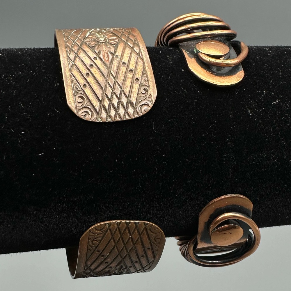 Lot of 2 VTG Copper Cuff Bracelets Adjustable Modernist & Boho Styles - Picture 2 of 13
